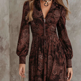 Smeđa paisley maxi haljina s patentnim zatvaračem