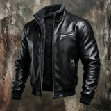 Tvrtko | Topla crna kožna jakna s sherpa podstavom