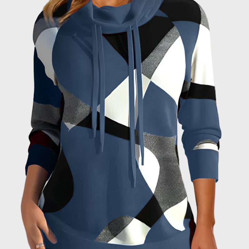 Pletena dukserica s umjetničkim dizajnom i kapuljačom