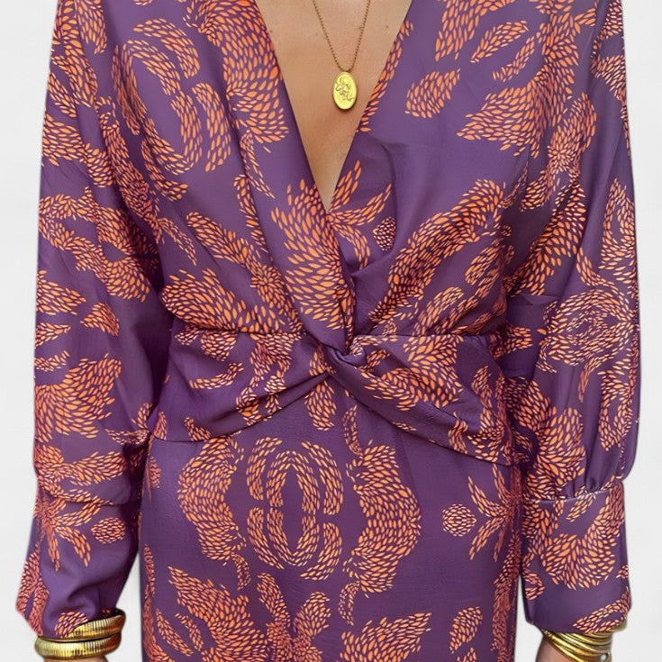 Ema Maxi Haljina s V Izrezom i Prednjim Čvorom