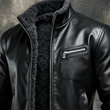 Tvrtko | Topla crna kožna jakna s sherpa podstavom