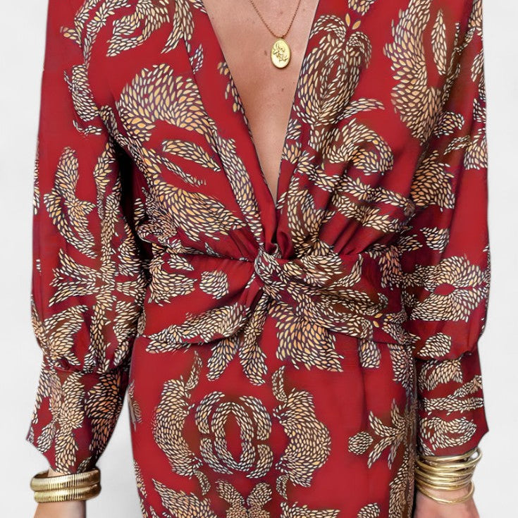 Ema Maxi Haljina s V Izrezom i Prednjim Čvorom