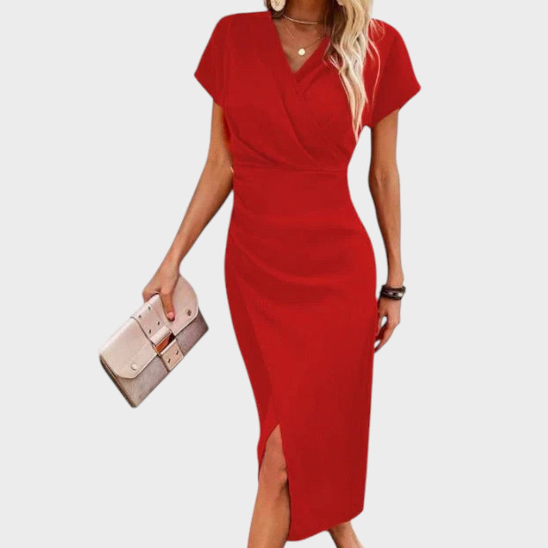 Vilma | Midi haljina s V-izrezom i prorezom prednje strane