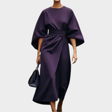 Sikato Minimalistička Haljina s Pojasom i Širokim Rukavima