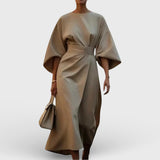 Sikato Minimalistička Haljina s Pojasom i Širokim Rukavima