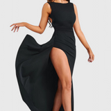 Ivana Haljina od Satena s Otvorenim Leđima i Velikim Razrezom