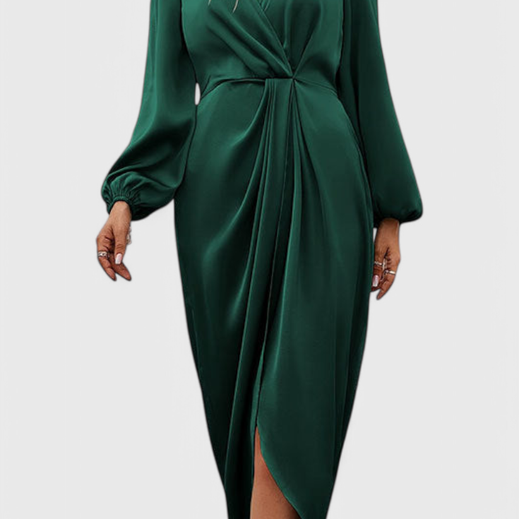 Andrea Elegantna Duga Haljina s V-Izrezom i Bočnim Raskorakom