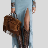 Brigita - Izvezena Maxi Haljina Od Umjetne Brušene Kože S Polovičnim Patentom