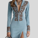 Brigita - Izvezena Maxi Haljina Od Umjetne Brušene Kože S Polovičnim Patentom