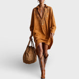 Slobodne midi haljine s printom i V-izrezom