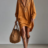 Slobodne midi haljine s printom i V-izrezom