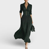 Elegantne plisirane maxi haljine s ovratnikom i pojasom