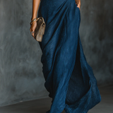 Elegantni tamno plavi pamučni i laneni set s dugom suknjom