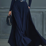 Tamno plave pletene haljine s visokim ovratnikom