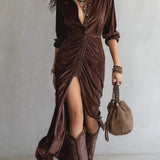 Vintage haljina od baršuna midi s gumbom