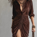 Vintage haljina od baršuna midi s gumbom