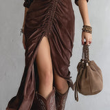 Vintage haljina od baršuna midi s gumbom