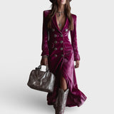 Ljubičasti dugi sako od sameta s gumbima