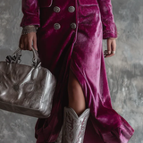 Ljubičasti dugi sako od sameta s gumbima