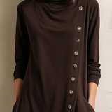 Tamno smeđa boho midi haljina s rolkom i bočnim dugmadi