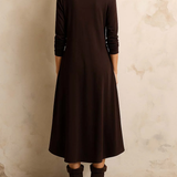 Tamno smeđa boho midi haljina s rolkom i bočnim dugmadi