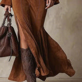 Vintage smeđe maxi haljine s zvonastim rukavima i patentnim zatvaračem