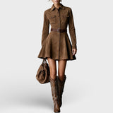 Igrive mini haljine od umjetnog baršuna s jednim gumbom i dugim rukavima