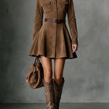 Igrive mini haljine od umjetnog baršuna s jednim gumbom i dugim rukavima