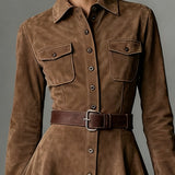 Igrive mini haljine od umjetnog baršuna s jednim gumbom i dugim rukavima