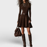 Vintage tamnosmeđe suknjice od antilopa s visokim ovratnikom