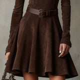 Vintage tamnosmeđe suknjice od antilopa s visokim ovratnikom