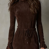 Elegantna tamnosmeđa suknja midi haljina s vezicom