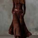 Helena | Granatna zamšasta maxi haljina s remenom