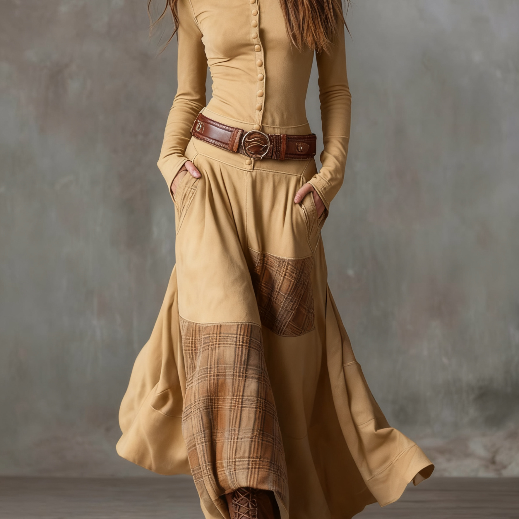 Helena | Granatna zamšasta maxi haljina s remenom