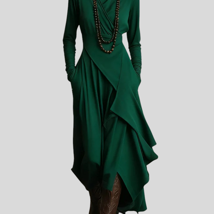 Giorgia – Asimetrična Maxi Haljina S Naborima I Visokim Ovratnikom