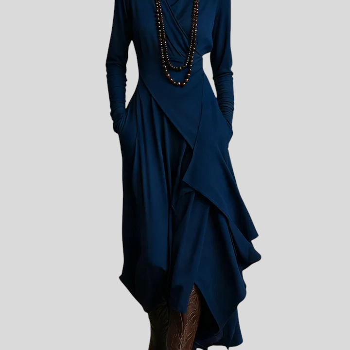 Giorgia – Asimetrična Maxi Haljina S Naborima I Visokim Ovratnikom