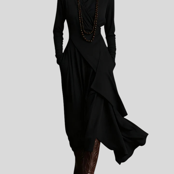 Giorgia – Asimetrična Maxi Haljina S Naborima I Visokim Ovratnikom