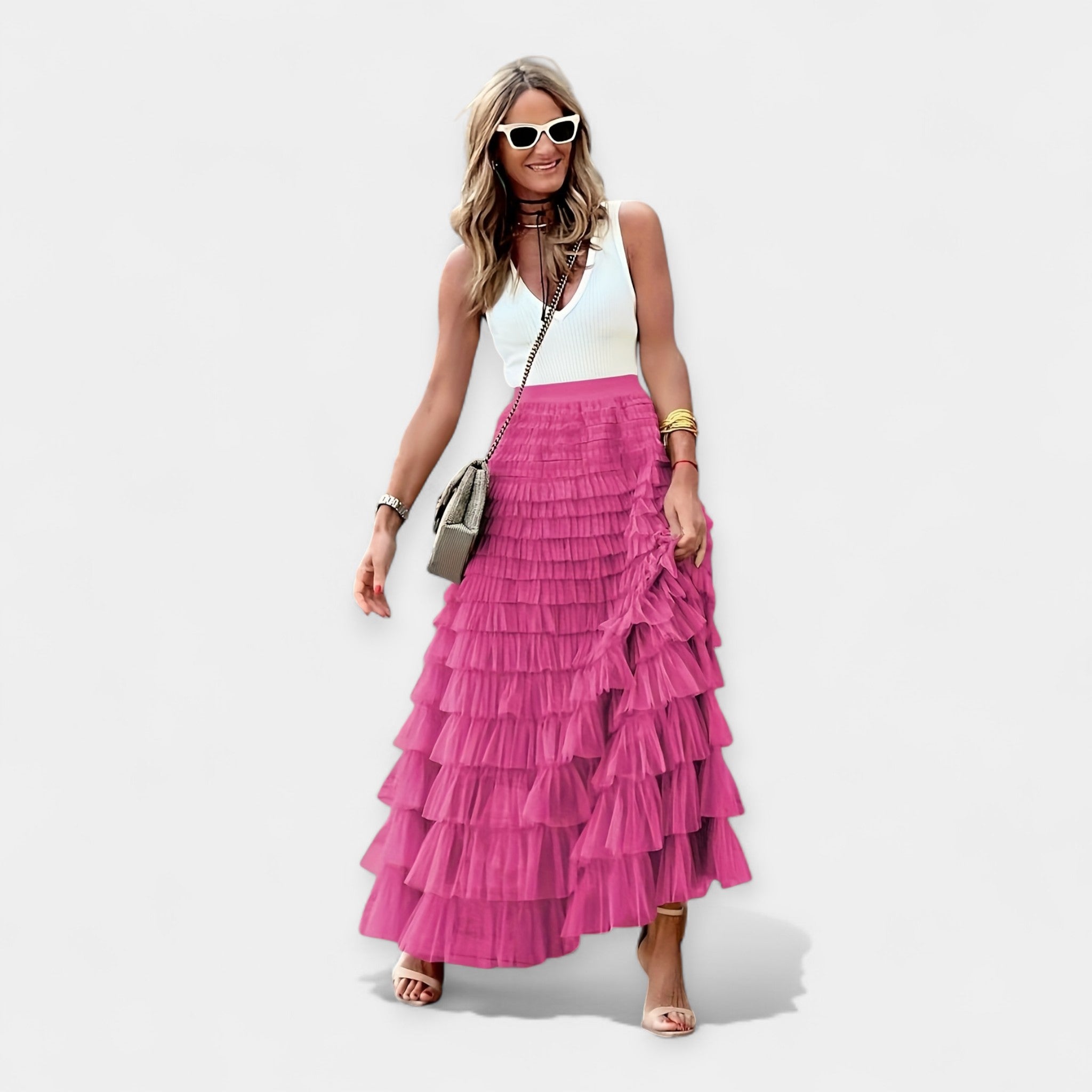 Boho Suknja s Mrežastim Satenskim Rubom