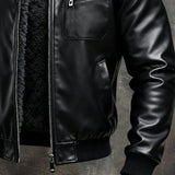 Tvrtko | Topla crna kožna jakna s sherpa podstavom