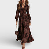 Smeđa paisley maxi haljina s patentnim zatvaračem