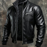 Tvrtko | Topla crna kožna jakna s sherpa podstavom