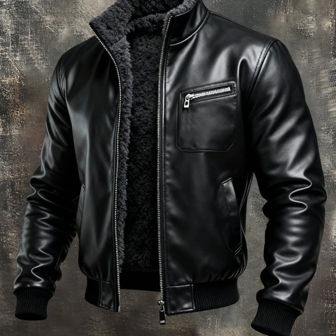 Tvrtko | Topla crna kožna jakna s sherpa podstavom