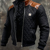 Zoran | Crna matelassée jakna s kožnim ramenima