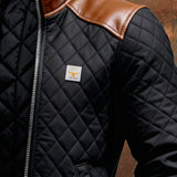 Zoran | Crna matelassée jakna s kožnim ramenima