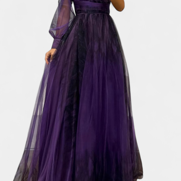 Natalija Maxi Haljina od Chiffona s Otkritim Ramenom i Voluminousom Ruzom