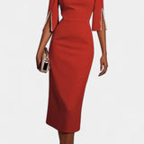 Vesna Midi Haljina s Bisernim Detaljima i Okruglim Izrezom