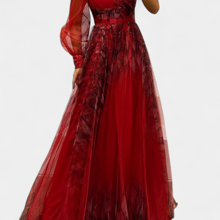 Natalija Maxi Haljina od Chiffona s Otkritim Ramenom i Voluminousom Ruzom