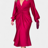 Veselka Duga Haljina s Dugim Rukavima i V-Izrezom