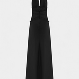 Martina Duga Haljina s Halter Izrezom i Prozirnim Čipkastim Strukom