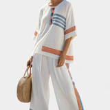 Set etničkog Daisy u bijeloj boji s detaljima u plavoj i narančastoj – jedinstveni i živahni stil